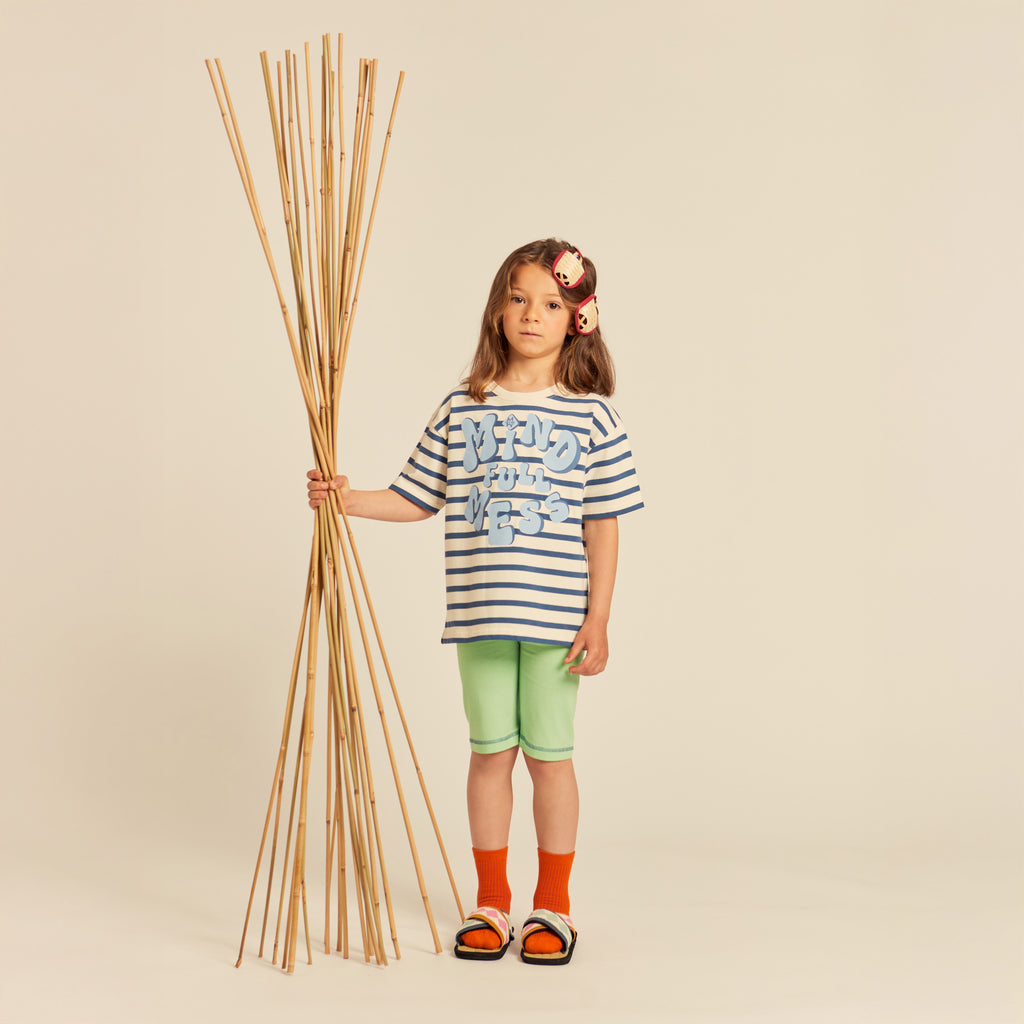 Lea Short-sleeved T-shirt with "MINDFULLmess" Print in Blue Stripe Edition