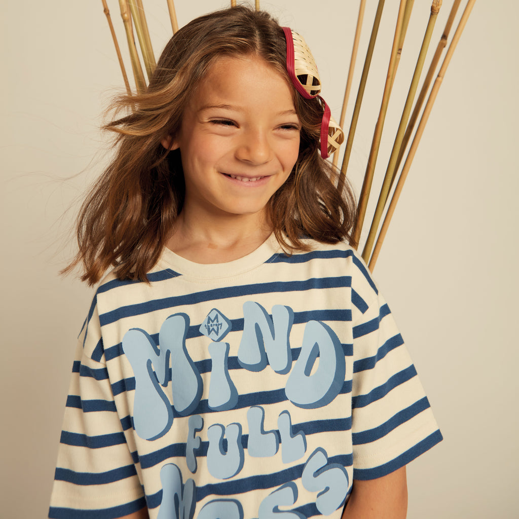 Lea Short-sleeved T-shirt with "MINDFULLmess" Print in Blue Stripe Edition