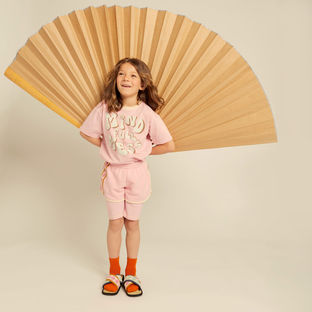 Lea Short-sleeved T-shirt with "MINDFULLmess" Print Cotton Pink