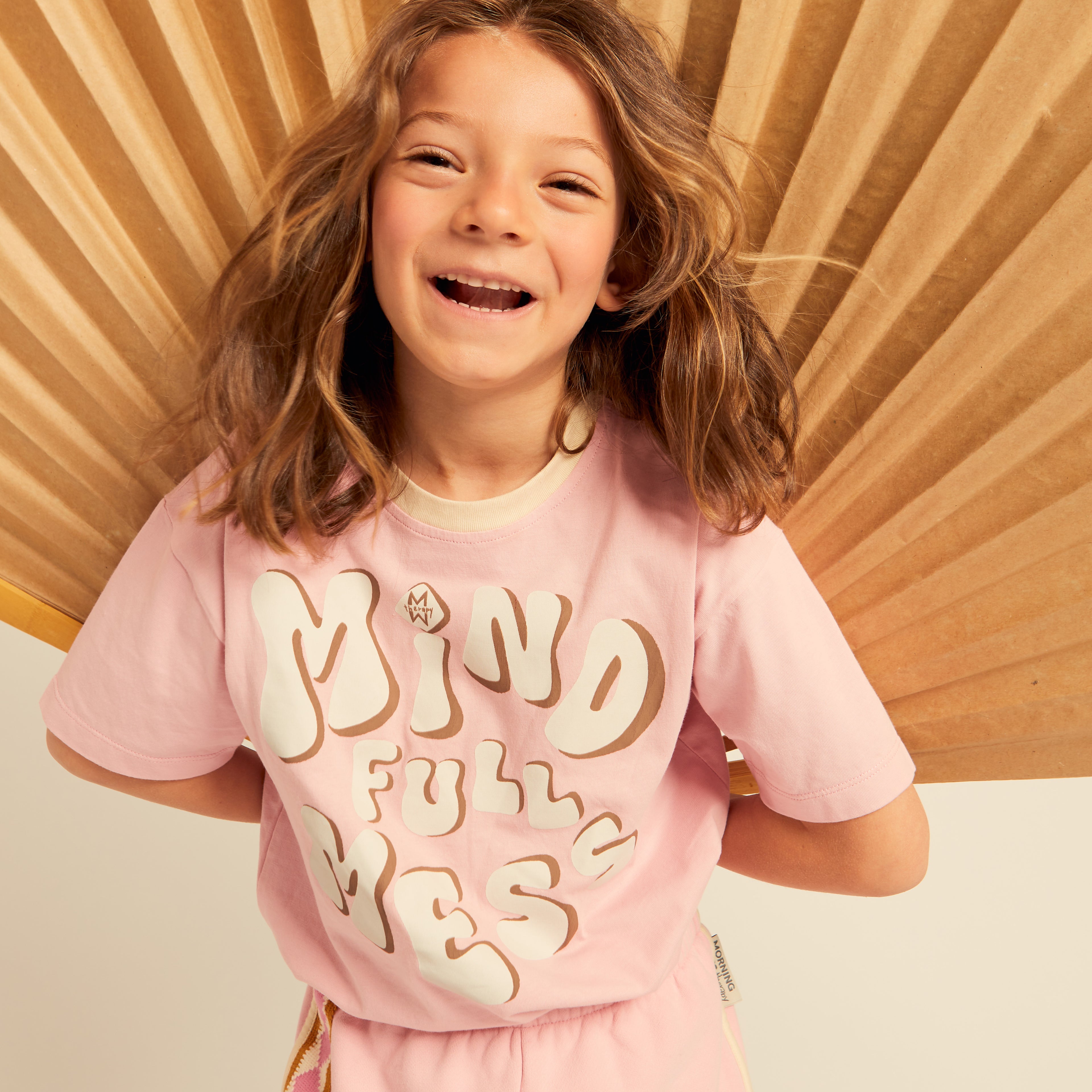 Lea Short-sleeved T-shirt with "MINDFULLmess" Print Cotton Pink