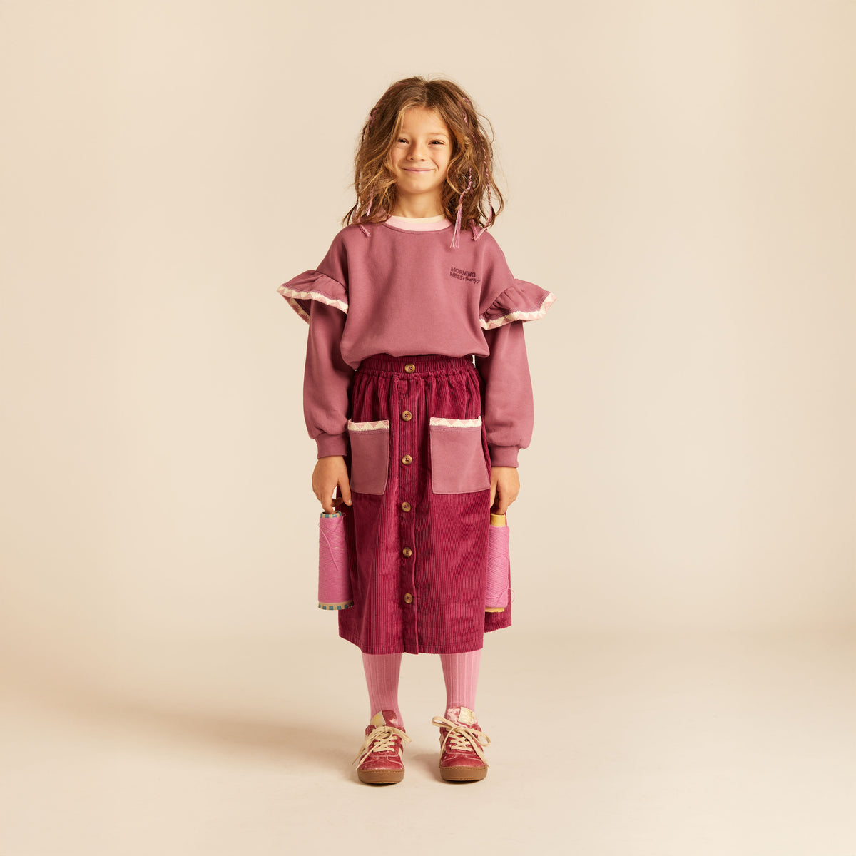 Scarlett Midi Skirt Velvet Corduroy Magenta