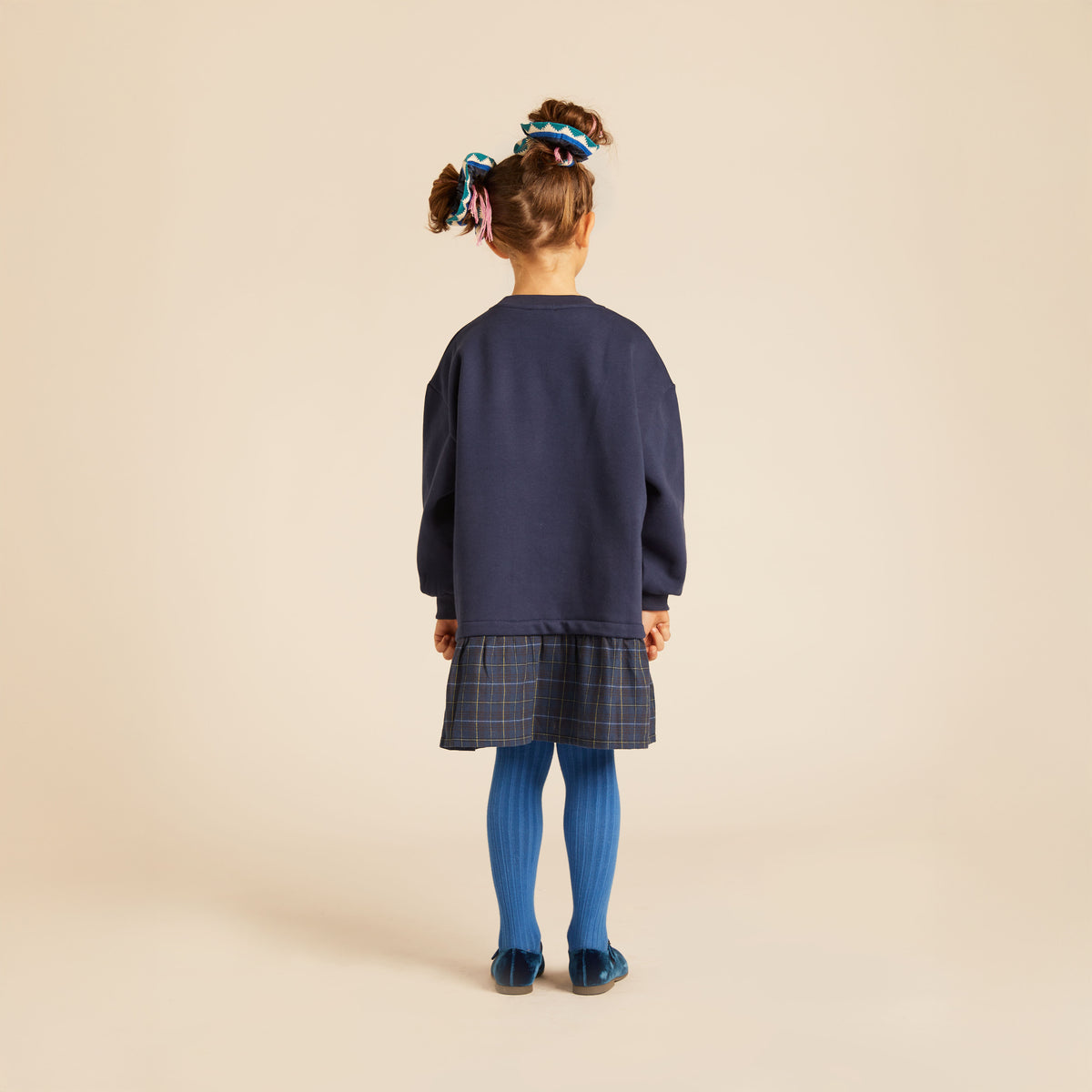 Veronica Combined Fleece and Fabric Long-Sleeved Dress Midnight Blue