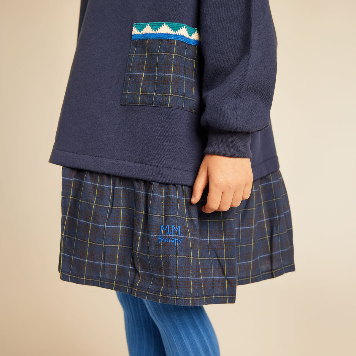 Veronica Combined Fleece and Fabric Long-Sleeved Dress Midnight Blue