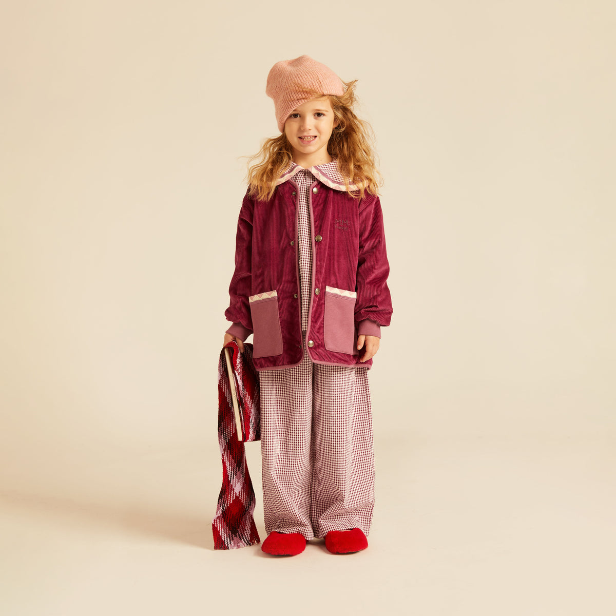 Caroline Wide Leg Pants Pink Wood Gingham