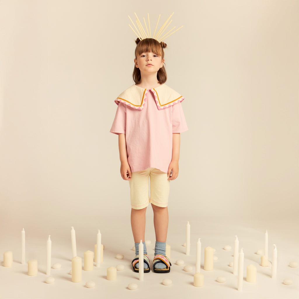 Barbara Statement Collar Top Cotton Pink