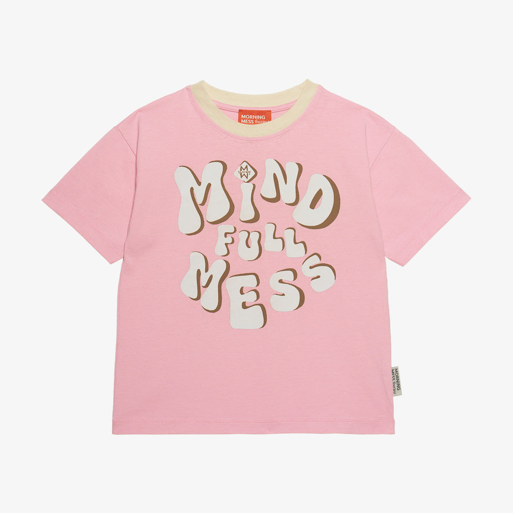 Lea Short-sleeved T-shirt with "MINDFULLmess" Print Cotton Pink
