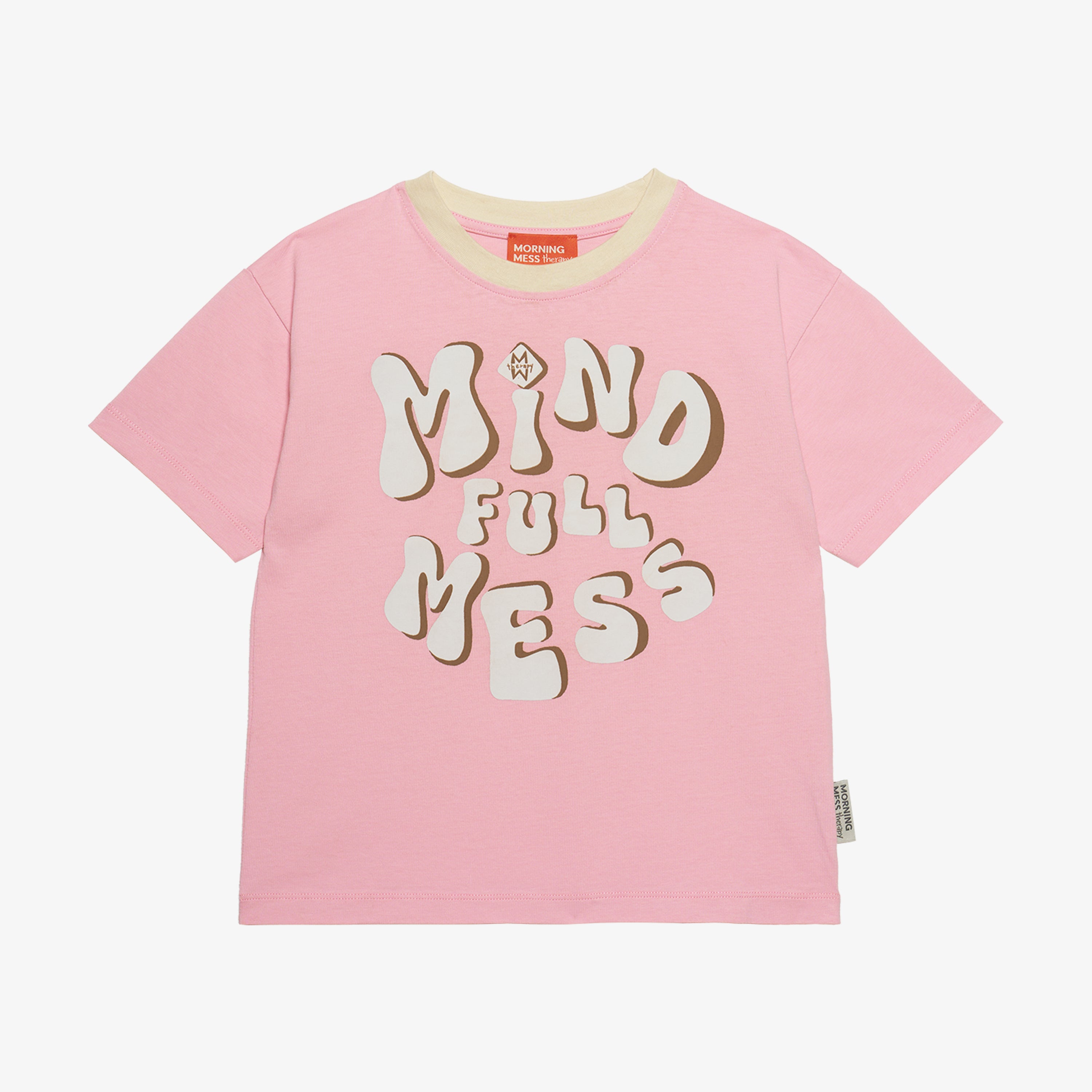 Lea Short-sleeved T-shirt with "MINDFULLmess" Print Cotton Pink