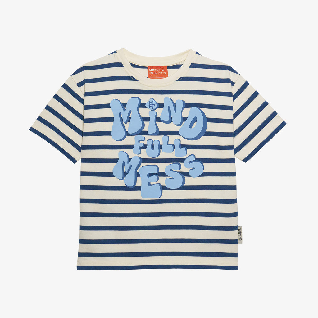 Lea Short-sleeved T-shirt with "MINDFULLmess" Print in Blue Stripe Edition