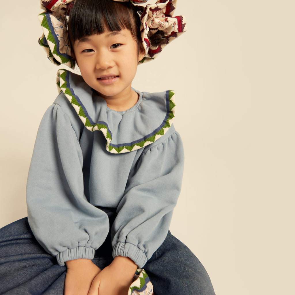 Emma Statement Frill Collar Sweatershirt Powder Blue