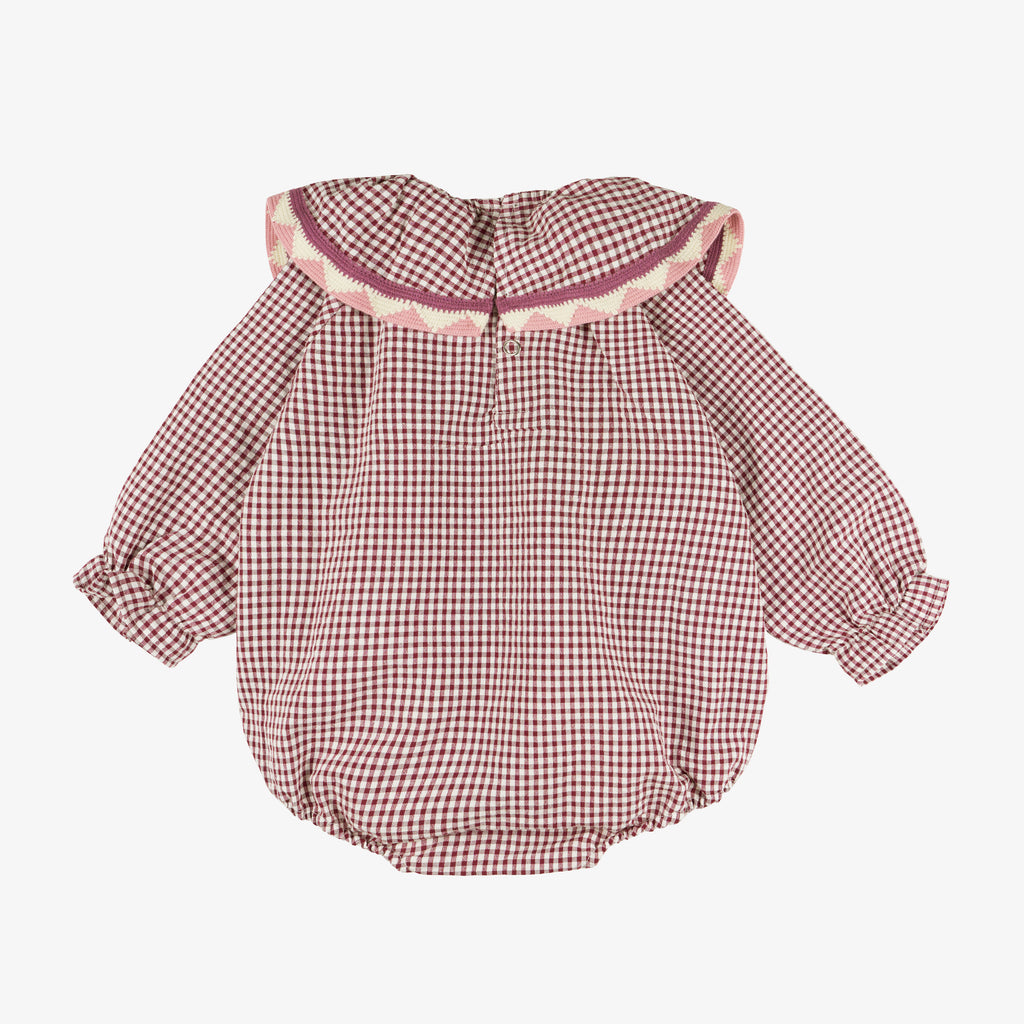 Nina Frill Collar Playsuit Pink Wood Gingham