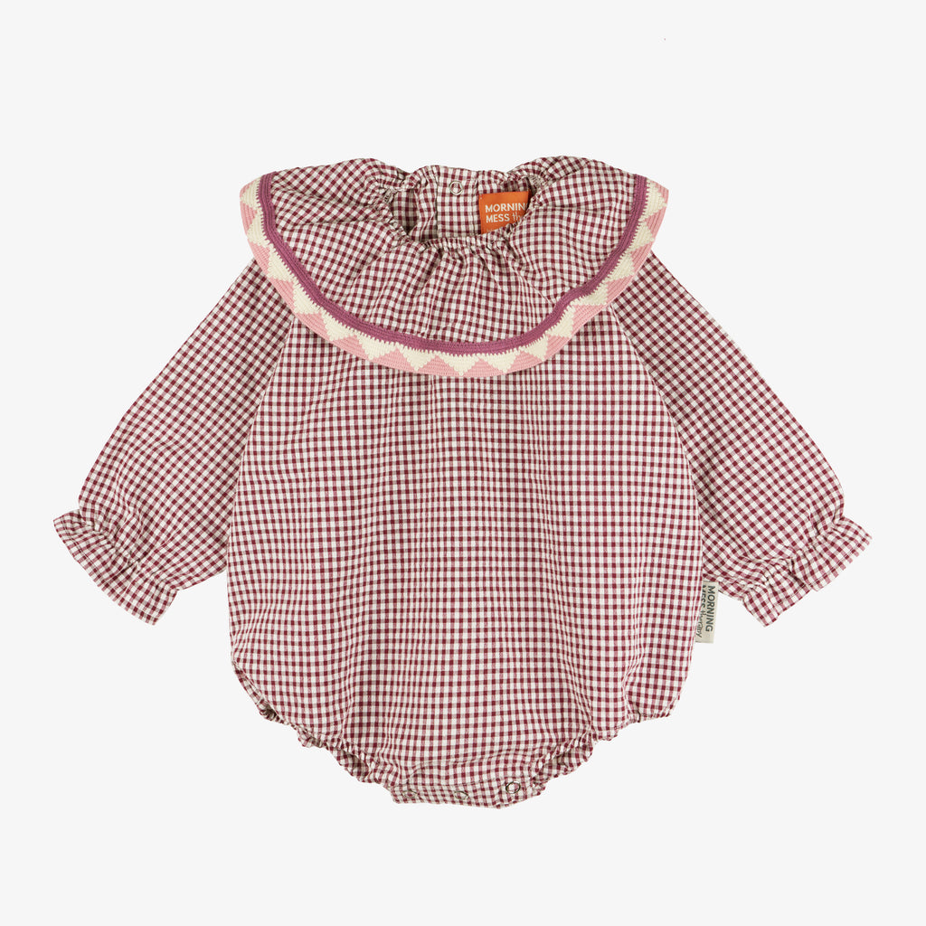 Nina Frill Collar Playsuit Pink Wood Gingham