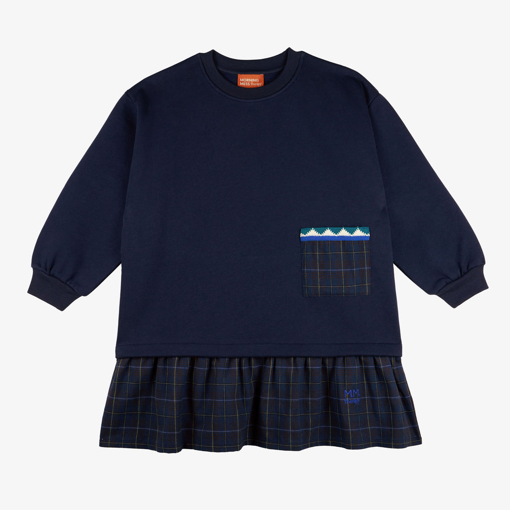 Veronica Combined Fleece and Fabric Long-Sleeved Dress Midnight Blue