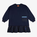 Veronica Combined Fleece and Fabric Long-Sleeved Dress Midnight Blue