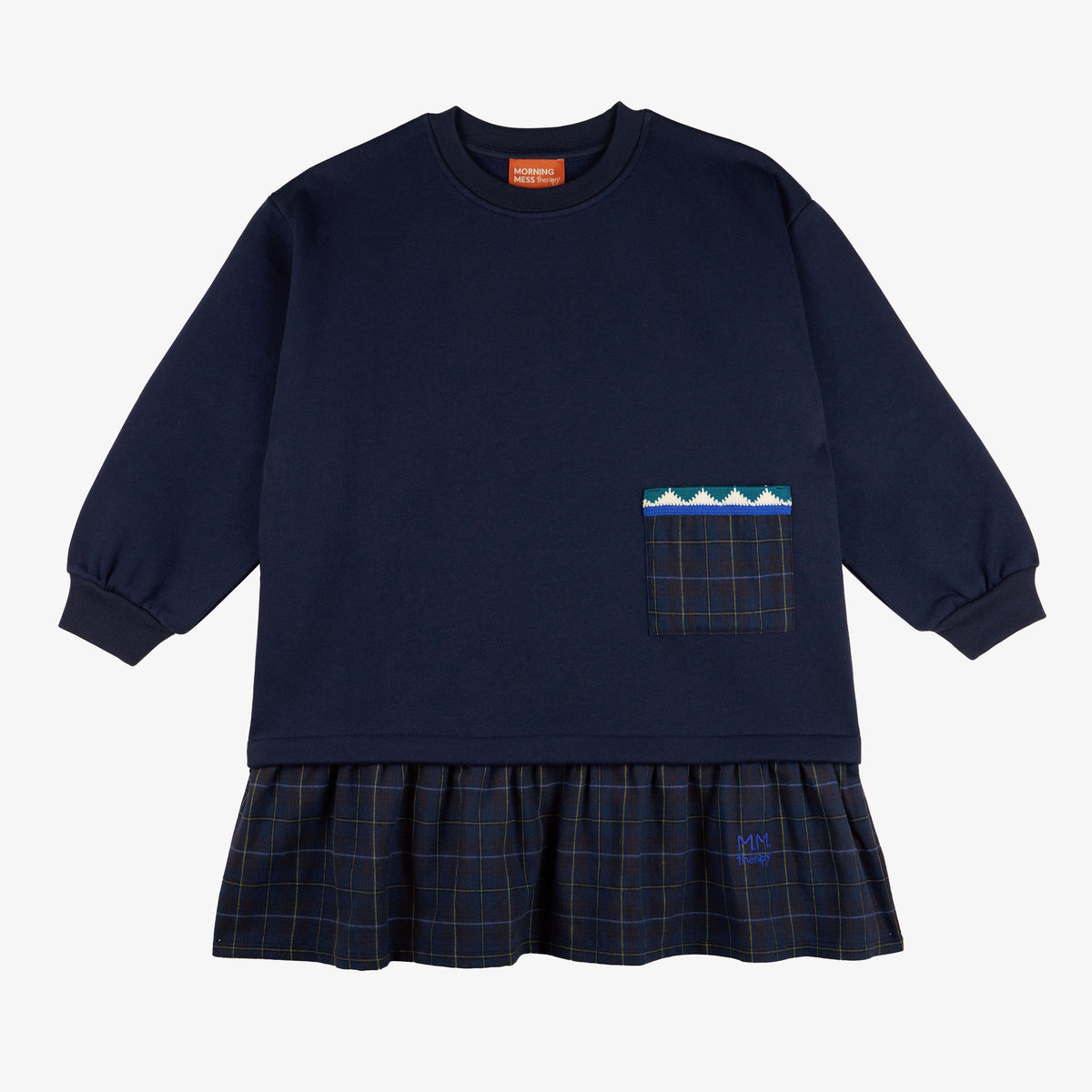 Veronica Combined Fleece and Fabric Long-Sleeved Dress Midnight Blue