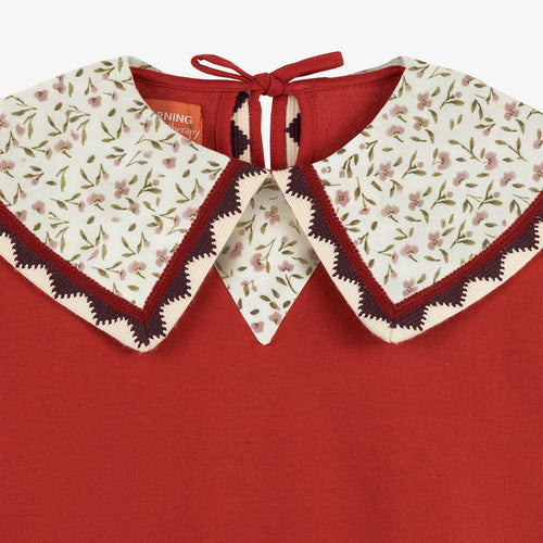 Adele Winter Heath Flowers Statement Collar Sweatshirt Deep Red